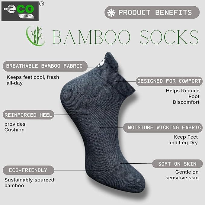 Ecosync Pack of 4 Bamboo Ankle length Socks (Black + Navy + Olive + Off White, Unisex) | 88% Bamboo, Eco-Friendly.